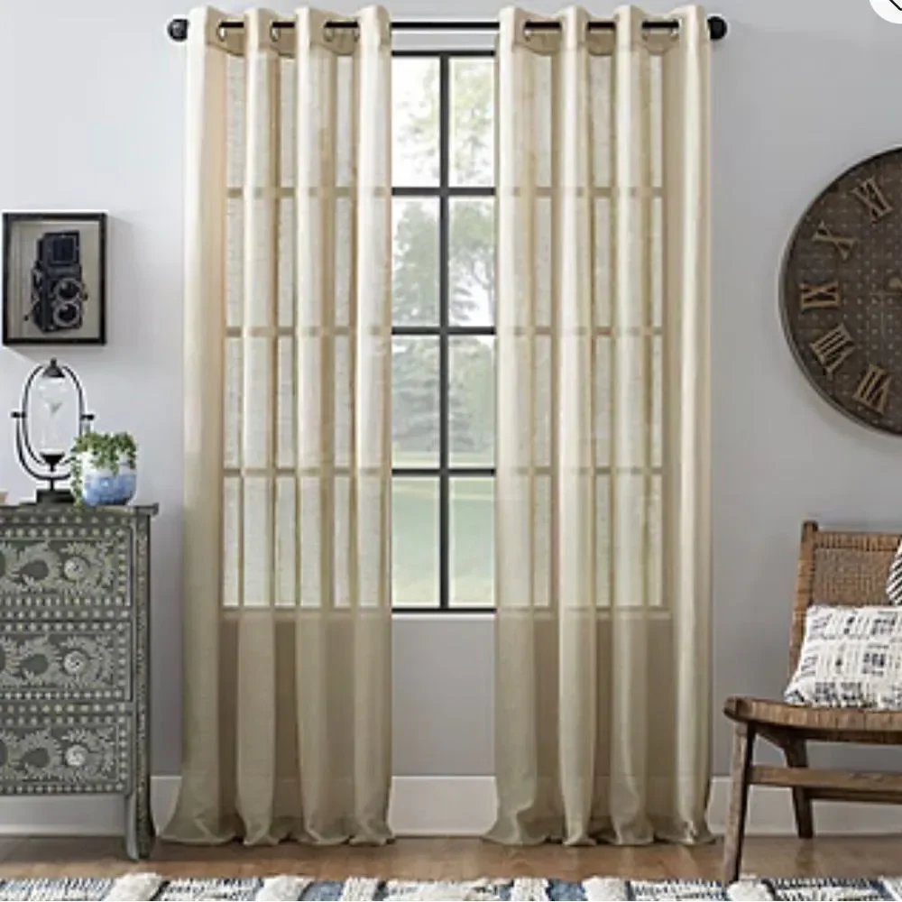 Archaeo Slub Textured Linen Blend Sheer Grommet Top Curtain Panel Pair